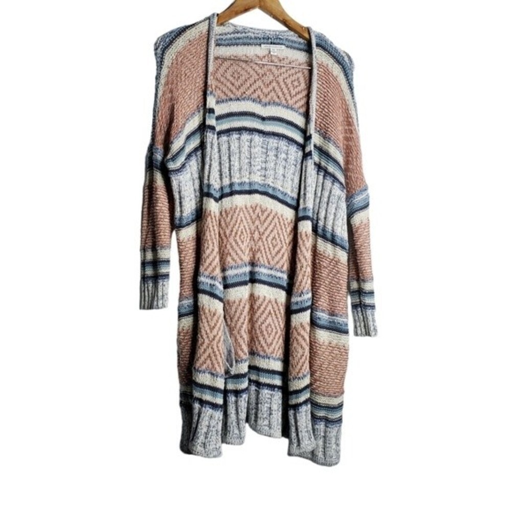 American Eagle Outfitters blue pink knitted crochet sweater cardigan duster xs